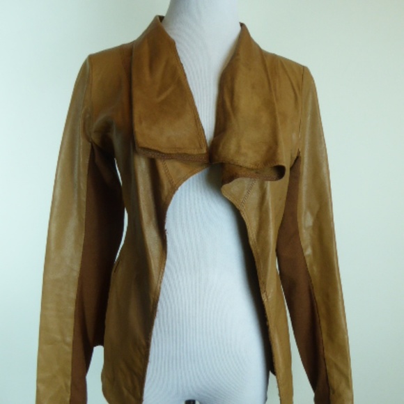 BEBE VICUNA LEATHER brown drape WATERFALL jacket XS vintage boho hippie - Picture 1 of 8